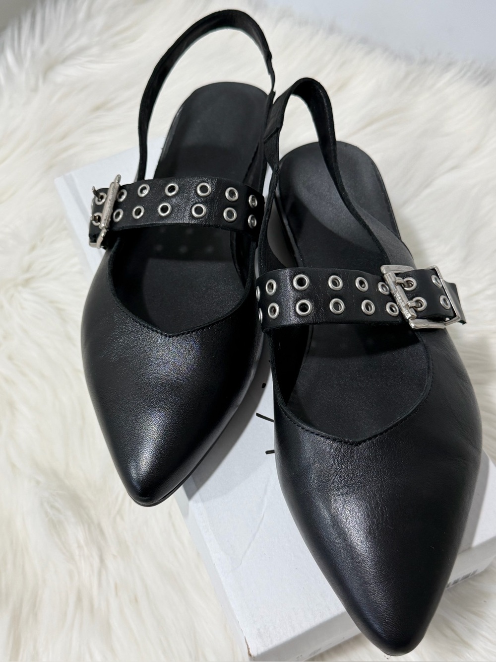 Antonio de Faria Carina Black Leather Slingback Flats - Size 10